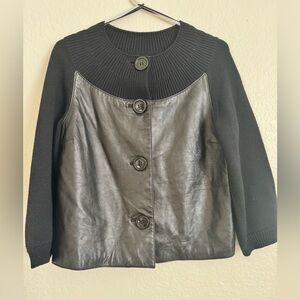 Jones New York Black Leather Jacket with Knit Accents